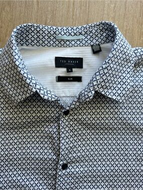 Ted Baker Slim Fit Geometric Navy and White Men's Button-down Shirt - Size 5/L
